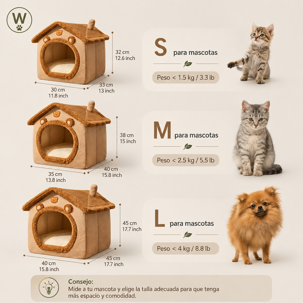 Cama Casita para Gatos y Perros