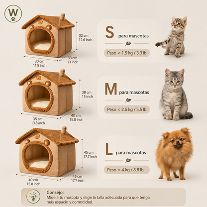 Cama Casita para Gatos y Perros
