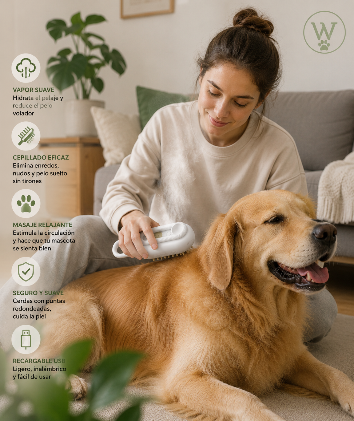 Cepillo de Vapor 3 en 1 para Perros y Gatos